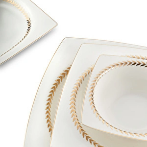 Emsan Başak Fine Bone 60 Parça 12 Kişilik Kare Yemek Takımı Gold görseli 17