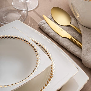Emsan Başak Fine Bone 60 Parça 12 Kişilik Kare Yemek Takımı Gold görseli 14