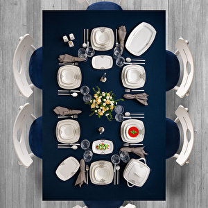 Emsan New Yasemin Porselen 60 Parça 12 Kişilik Yarım Kare Yemek Takımı Platin