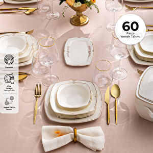 Emsan Bone Yeni Mimoza 12 Kişilik Yemek Takımı 60 Parça Yarım Kare