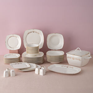 Emsan Bone Yeni Mimoza 12 Kişilik Yemek Takımı 60 Parça Yarım Kare