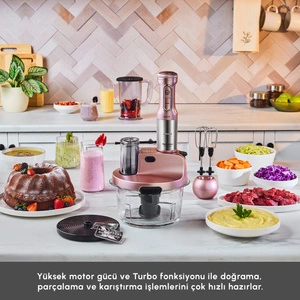 Karaca Mastermaid Prosteel 6 in 1 Uzun Blender Ayaklı 6 Bıçaklı Cam Hazneli Rendeli Mutfak Robotu Rosegold