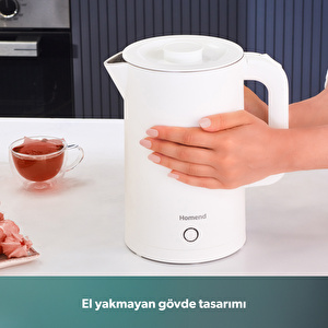 Homend Heatrow Cooltouch 1618H Paslanmaz Çelik El Yakmaz Gövdeli Su Isıtıcısı Beyaz görseli 6