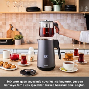 Karaca Cool Touch 1502 Çift Cidarlı Dijital Ekran Çay Makinesi Silver görseli 5