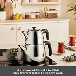 Karaca New Galya Buhar Kapaklı İndüksiyon Tabanlı Midi Çaydanlık Takımı 1,1L & 2,1L görseli 3
