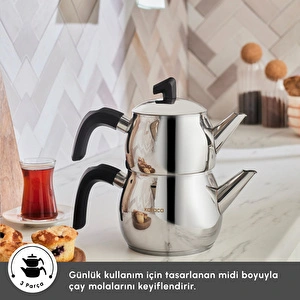 Karaca Belinay İndüksiyon Tabanlı Midi Siyah Çaydanlık Takımı görseli 5