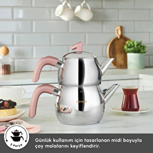 Karaca Belinay İndüksiyon Tabanlı Midi Rose Çaydanlık Takımı görseli 8