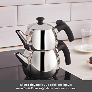 Karaca Adelya İndüksiyon Tabanlı Mini Boy Siyah Çaydanlık Takımı görseli 4