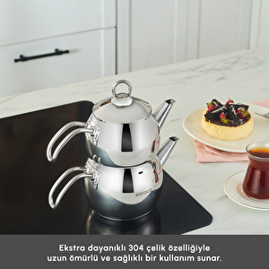 Karaca Adelya İndüksiyon Tabanlı Mini Boy Metal Çaydanlık Takımı görseli 5