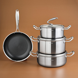 Karaca Powersteel 5Ply 316+ İndüksiyon Tabanlı 7 Parça Çelik Tencere ve Tava Seti
