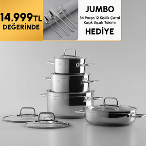 Jumbo Modena 8 Parça İndüksiyon Tabanlı Çelik Tencere Seti