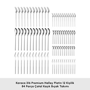 Karaca 316 Premium Halley Platin 12 Kişilik 84 Parça Çatal Kaşık Bıçak Takımı görseli 6