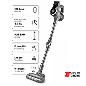 Karaca Vantuz Power Up Pro Dikey Süpürge Black Chrome