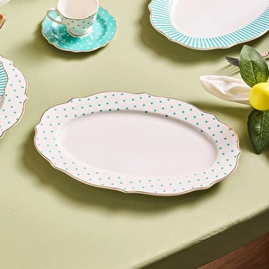 Karaca New Romantic Yeşil Puantiyeli Kayık Tabak 30cm görseli 4