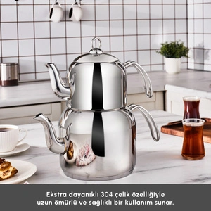 Karaca Deren Devrilmez İndüksiyon Tabanlı Maxi Boy Çaydanlık Takımı görseli 6