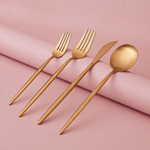 Apricot Faro Matte Gold 24 Parça 6 Kişilik Çatal Kaşık Bıçak Kutulu