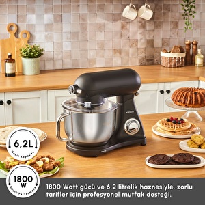 Karaca Powercast Chef Döküm Hamur Yoğurma Makinesi  Matte Black 1800W 6,2L görseli 3