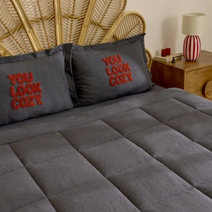 Karaca Home Motto Cotton Comfort Çift Kişilik Antrasit Uyku Seti görseli 4