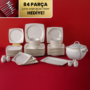 Emsan Fine Bone Hale 60 Parça 12 Kişilik Kare Yemek Takımı Gold