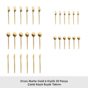 Karaca Orion 30 Parça 6 Kişilik Çatal Kaşık Bıçak Takımı Matte Gold görseli 2