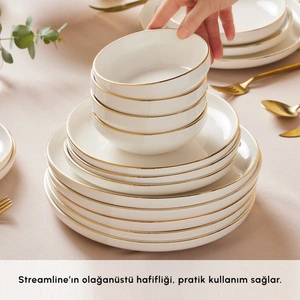 Karaca Stream Bone Saturn  53 Parça 12 Kişilik Yemek Takımı Gold görseli 9