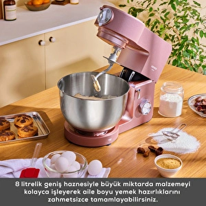 Karaca Multichef Ultra Kıyma Çekme/Sucuk-Sosis/İçli Köfte Aparatlı Hamur Yoğurma Makinesi Rosegold 2000W 8L görseli 7