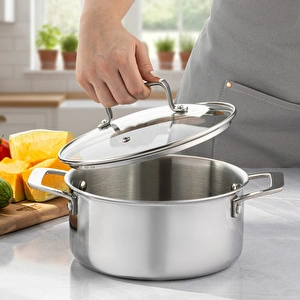 Emsan Pro Tri Ply Derin Tencere Çelik 24 cm görseli 4