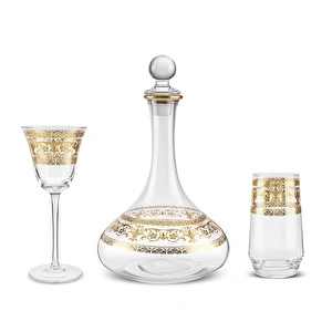 Karaca Royal Bone Victoria 25 Parça Bardak Kadeh ve Karaf Seti Gold görseli 7
