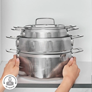 Karaca Power Steel 316+ 3Ply Apollo İndüksiyon Tabanlı 8 Parça Çelik Tencere Seti görseli 9
