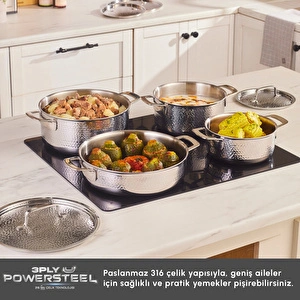 Karaca Power Steel 316+ 3Ply Voyager İndüksiyon Tabanlı 8 Parça Çelik Tencere Seti görseli 4