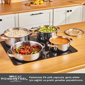 Karaca Power Steel 316+ 3Ply Discovery İndüksiyon Tabanlı 8 Parça Çelik Tencere Seti görseli 4
