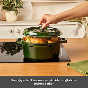 Karaca Heritage Demir Döküm Emayeli Tencere Yeşil 24 cm görseli 4