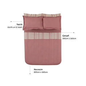 Karaca Home Cool Stripe Çift Kişilik Nevresim Takımı Gül Kurusu görseli 2