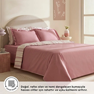 Karaca Home Cool Stripe Çift Kişilik Nevresim Takımı Gül Kurusu görseli 3
