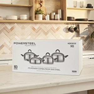 Karaca Powersteel 316+ Fuji İndüksiyon Tabanlı 8 Parça Çelik Tencere Seti görseli 7
