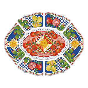 Baci Milano Dolce Vita 7 Parça Mermer Desenli Melamin Meze Tabağı Seti