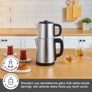 Karaca TeaBig XL 35 Çay Bardağı Kapasiteli 2 in 1 Çelik Çay Makinesi ve Su Isıtıcı Inox görseli 4