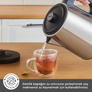Karaca TeaBig XL 35 Çay Bardağı Kapasiteli 2 in 1 Çelik Çay Makinesi ve Su Isıtıcı Inox görseli 5