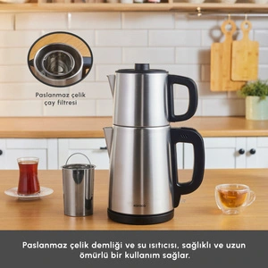 Karaca TeaBig XL 35 Çay Bardağı Kapasiteli 2 in 1 Çelik Çay Makinesi ve Su Isıtıcı Inox görseli 8