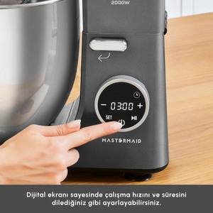 Karaca Mastermaid Chef Ultra D2000W Dijital Ekranlı Hamur Yoğurma Makinesi Galaxy Grey 7L görseli 6
