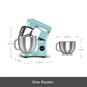 Karaca Mastermaid Chef Ultra D2000W Dijital Ekranlı Hamur Yoğurma Makinesi Tiffany 7L görseli 4