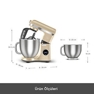 Karaca Mastermaid Chef Ultra D2000W Dijital Ekranlı Hamur Yoğurma Makinesi Mineral Gold 7L görseli 4