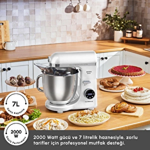 Karaca Mastermaid Chef Ultra D2000W Dijital Ekranlı Hamur Yoğurma Makinesi Matte White 7L görseli 4