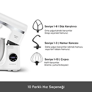 Karaca Mastermaid Chef Ultra D2000W Dijital Ekranlı Hamur Yoğurma Makinesi Matte White 7L görseli 7