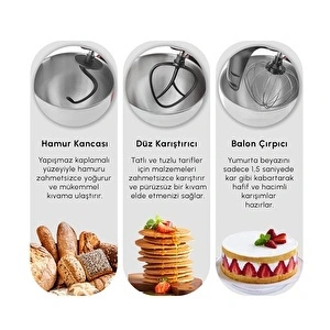 Karaca Mastermaid Chef Ultra D2000W Dijital Ekranlı Hamur Yoğurma Makinesi Matte White 7L görseli 8