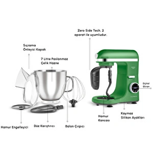 Karaca Mastermaid Chef Ultra D2000W Dijital Ekranlı Hamur Yoğurma Makinesi Emerald Green 7L görseli 3