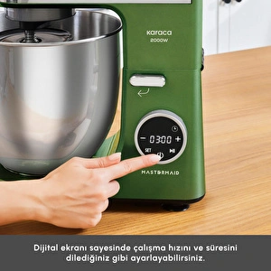 Karaca Mastermaid Chef Ultra D2000W Dijital Ekranlı Hamur Yoğurma Makinesi Emerald Green 7L görseli 9