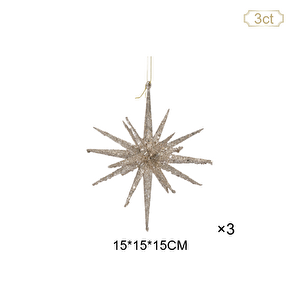Karaca Home New Year Yılbaşı Glitter Star 2 Adet Ağaç Süsü Seti Gold 15x15x15 cm görseli 2
