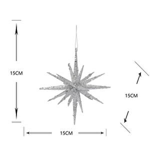 Karaca Home New Year Yılbaşı Glitter Star 2 Adet Ağaç Süsü Seti Silver 15x15x15 cm görseli 3