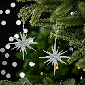 Karaca Home New Year Yılbaşı Glitter Star 2 Adet Ağaç Süsü Seti Silver 15x15x15 cm görseli 1
